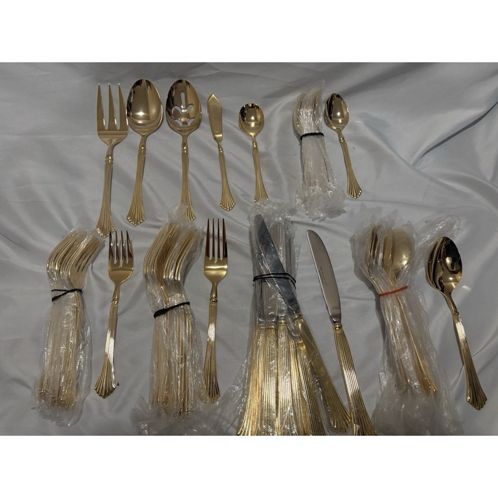 Vintage Reed And Barton 24k Gold Plated Silverware Golden Roswell 65 Pcs Unused